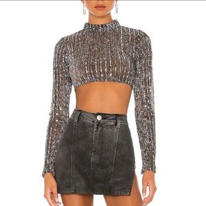 Superdown Sia Crop Top Sequin Embellished silver Crop Top